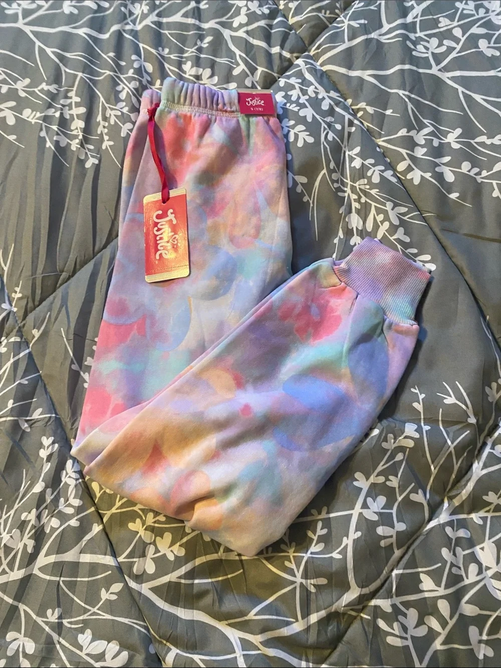 Justice Pastel Tie-Dye Fleece Everyday Joggers - Pink, Purple, Blue, Mint-S 7/8